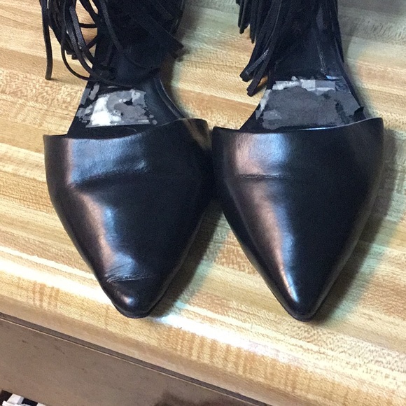 Rebecca Minkoff Black Leather Fringed Sandal💥SALE - Picture 4 of 9